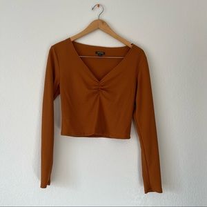 Wild fable cropped waffle knit burnt orange long sleeve top